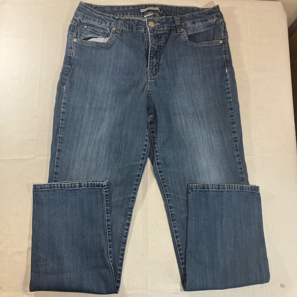 Bandolino Blu Mandie Straight Leg Jeans Womens 12 Medium Wash Embroidered Blue